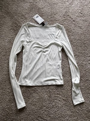 NWT H&M Divided Lace Trimmed Ribbed Sweetheart Long Sleve Top