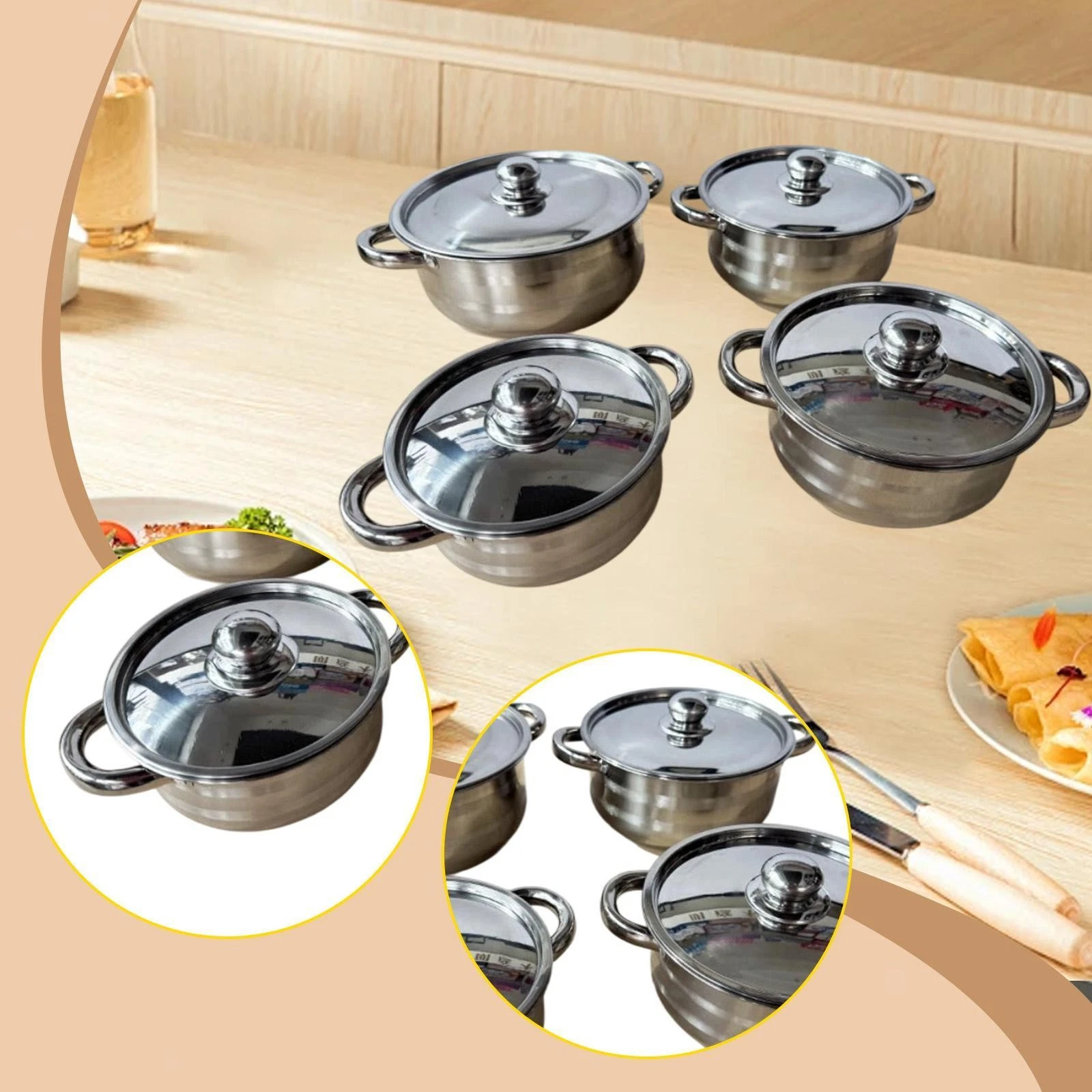 4Pcs Stainless Steel Stockpot Sturdy Cookware for Restaurant Hotel Household