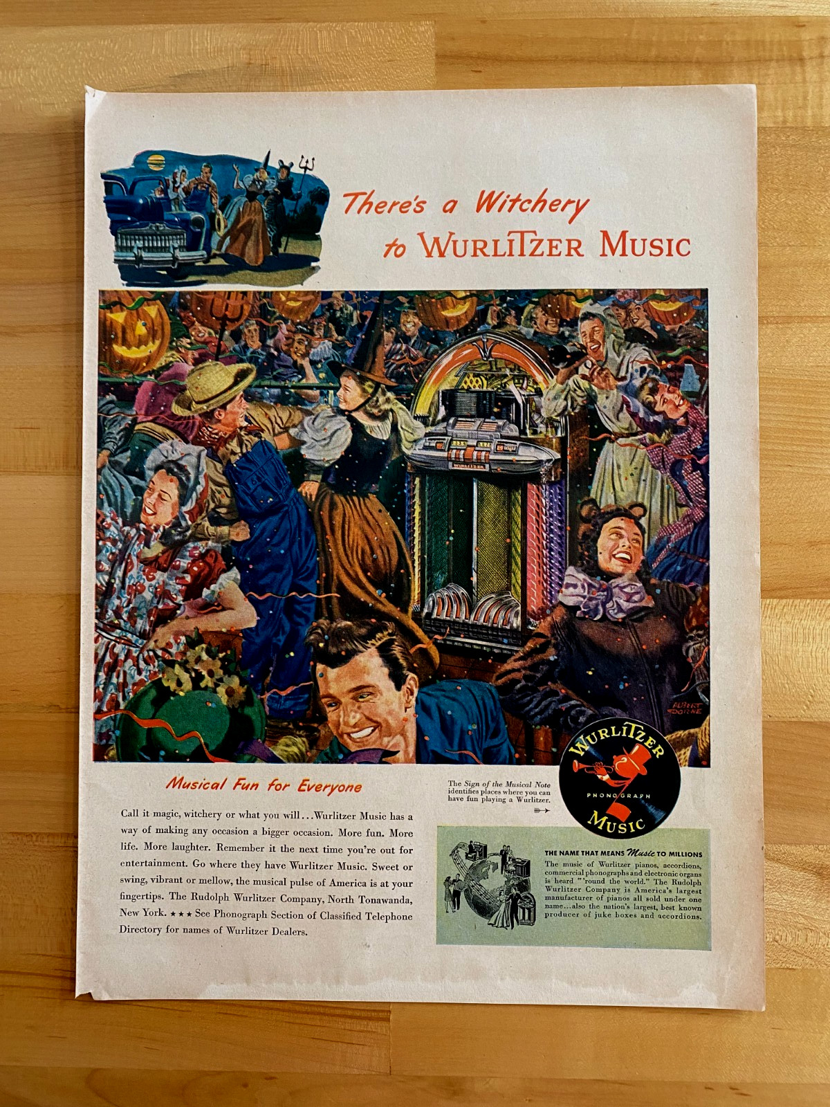 1947 Print Ad Wurlitzer Music Party Scene with Ballentine Ale Ad on Back
