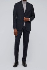 Kenneth Cole Mens Blue Slim-Fit Check 2-Piece Jacket Pants Suit Size 42R 35W