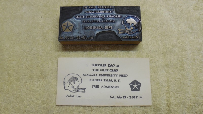 Rare Buffalo Bills Camp Chrysler Day Printing Plate Niagara University Field