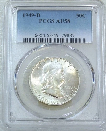1949-D Franklin Half Dollar PCGS AU58 looks FBL PQ New Holder #W251B