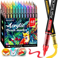 48 Colors Acrylic Paint Markers, Brush Tip Automatic Ink Control Acrylic Pain...