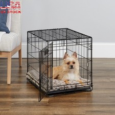 Folding Metal Dog Crate W/ Divider Leak-Proof Tray Portable Safe Lockable Indoor
