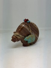 Mama & Baby Bear Zuni Fetish Carving with Turq Eyes by Farlan & Paulette Quam
