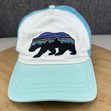 Patagonia Bear Youth Kids Trucker Hat Cap Snapback OSFM Blue Fitz Roy Mesh Back