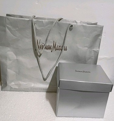 Neiman Marcus Silver Medium Empty Shopping Jewelry Box & Shopping Bag