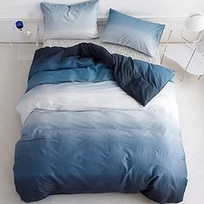 Houseri Gradient Blue and White Comforter Set - Full Size Lake Blue Bedding f...