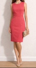 Tory Burch Sheath Dress Womens Sz Medium Coral Zip Gold Logo Career Cocktail EUC