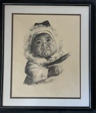 Charcoal Drawing Of Inuit  Baby Signed Gabriel Gelly 1964 22”x 19”