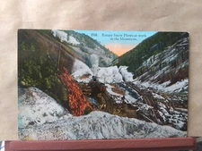 Vtg Postcard, train with rotary snow plow at work in the mountains