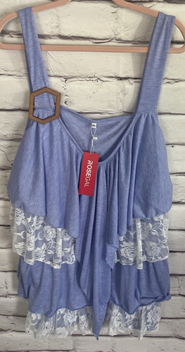 NWT Rosegal Women's Plus Size 4XL Blue/White Lace Tank Top