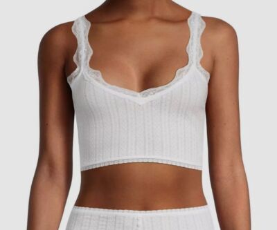 $90 Andine Women's White Colette Cropped Tank Top Sleepwear Size L