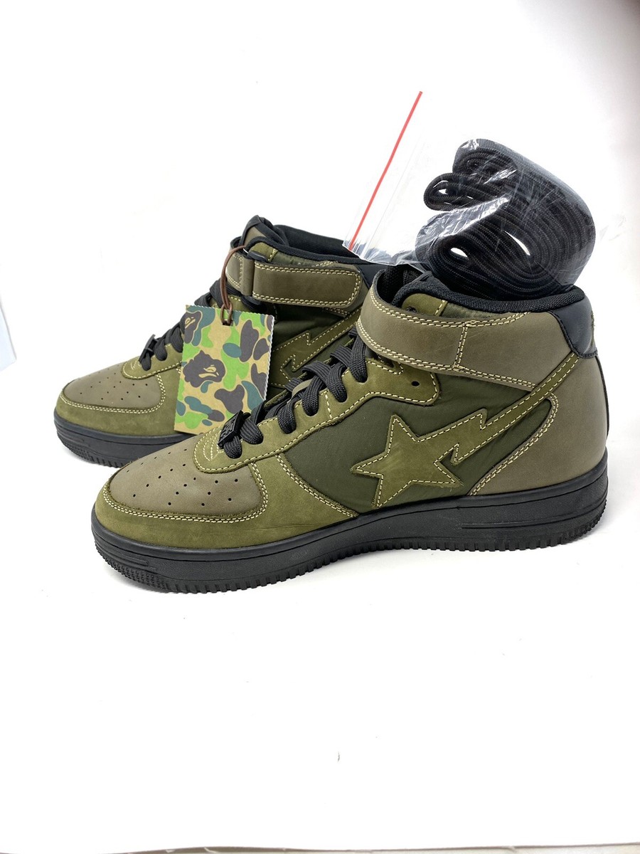 A Bathing Ape Mens Military BAPE STA MID OLIVE DRAB Sz 9.5 Extra Original  Laces