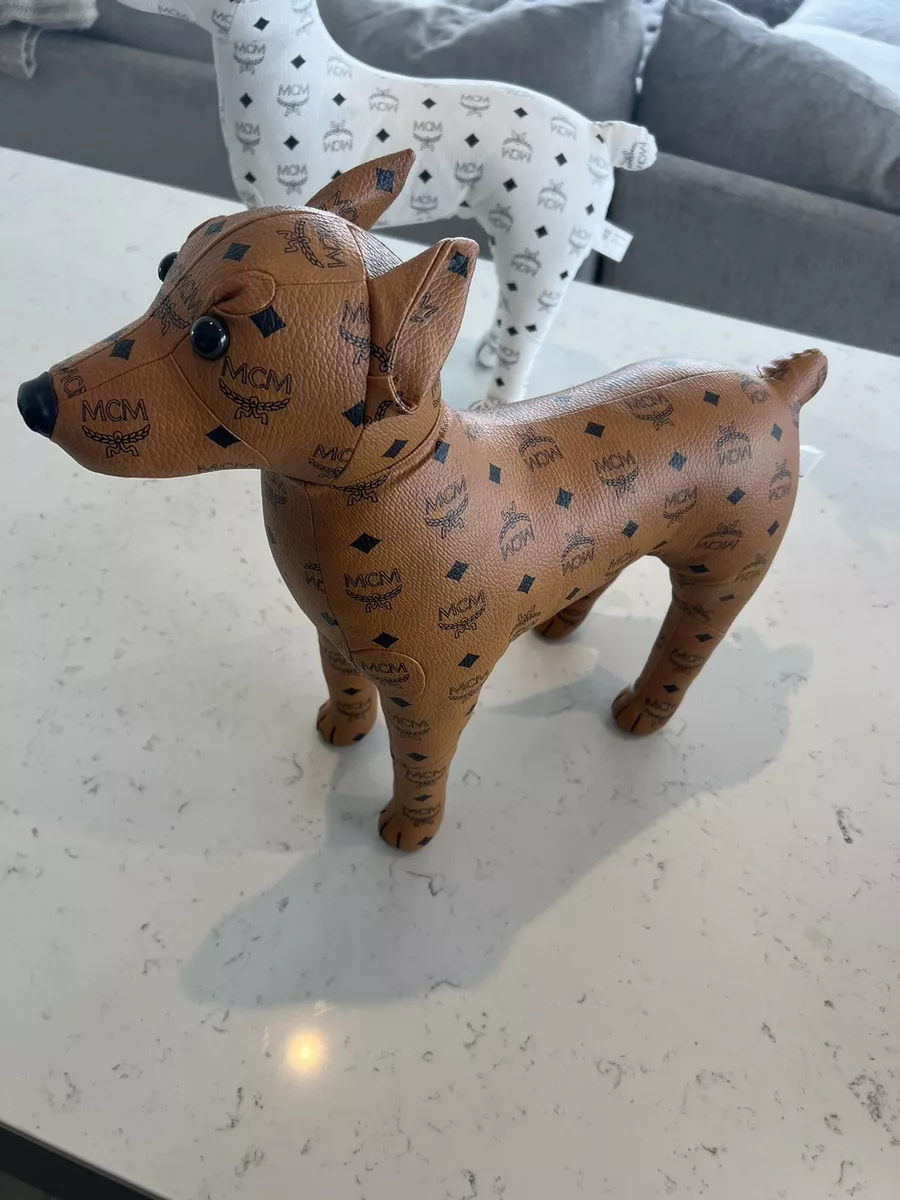 MCM Limited Stuffed Black Logo Beige Natural Tan Dachshund