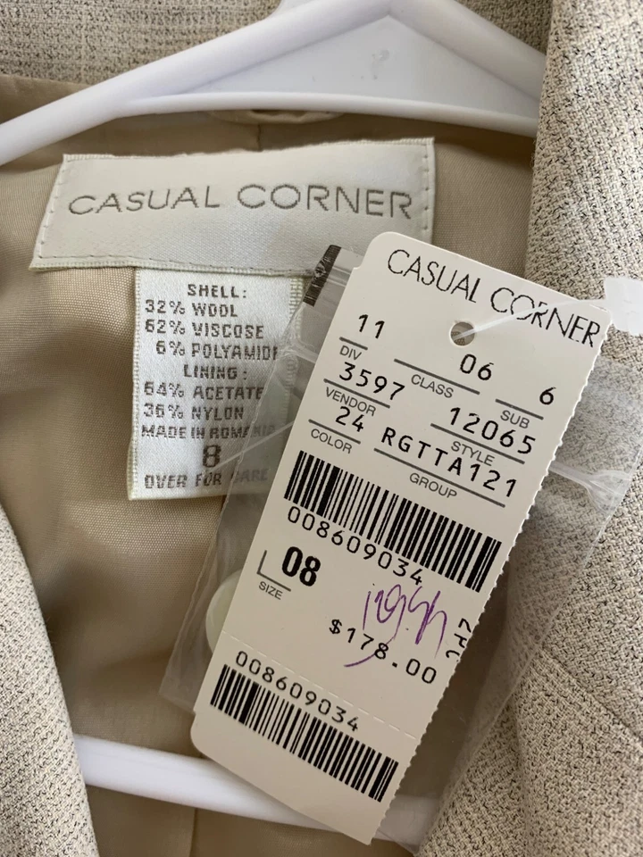 Conjunto de traje pantalón mujer lana y viscosa beige esquina informal vintage nuevo con etiquetas talla 8 8467 Foto 3 de 4