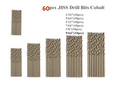 60pcs 1/16",5/64",3/32",7/64",1/8",9/64" , M35 Cobalt Drill Bit Jobber Length