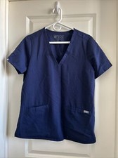 FIGS Technical Collection Scrub Top Shirt Unisex V-Neck 2 Pockets Navy Blue