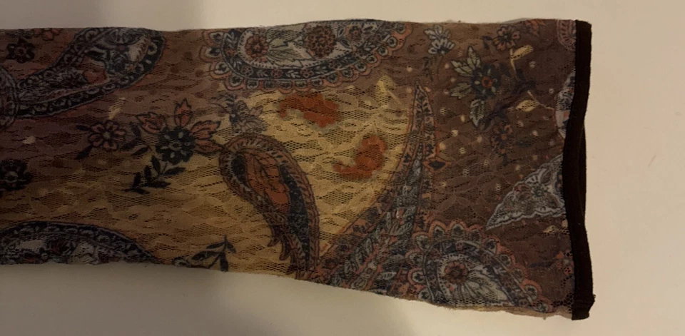 Top de Colección Y2K Años 90 Encaje Malla Manga Campana Med Tonos Tierra Paisley Hada Núcleo Foto 3 de 4