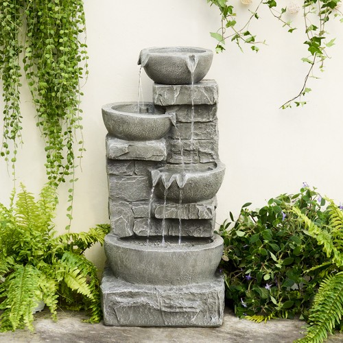 84 cm Cascading Bowls Stacked Stones LED Water Fountain for Outdoor Living - Picture 4 of 12