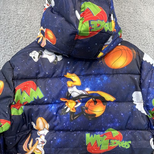 Puffer Jacket Space Jam Looney Tunes Bugs Bunny Graphic Printed Hooded Medium - Picture 15 of 21