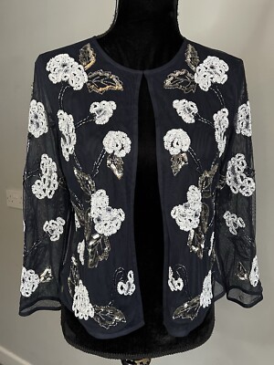 M&S Collection Jacket Embroidered Floral Sequins Beaded Sheer