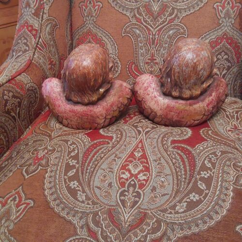 Wood look resin cherub putti angel busts Bookends garden heavy pair decor - Picture 4 of 7