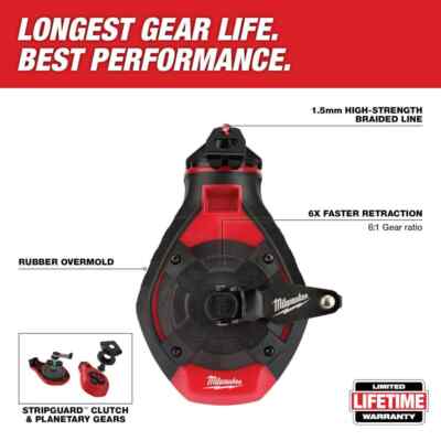 Milwaukee 48-22-3982 Bold Line Chalk N Reel - 100-Ft With 3oz Blue Chalk, Red/Black Case