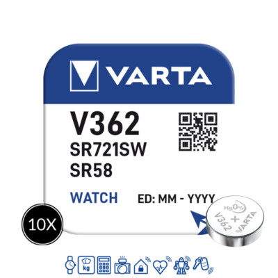 10 x Varta 362 Uhrenbatterien 1,55 V SR721SW SR58 AG11 LR721 21mAh Knopfzelle 
