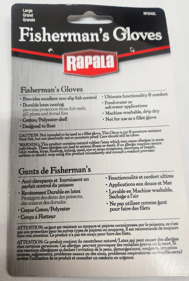 Guantes de Pesca RAPALA Pescadores Protección Antideslizante Revestimiento de Látex Negro Secado al Aire Foto 2 de 4