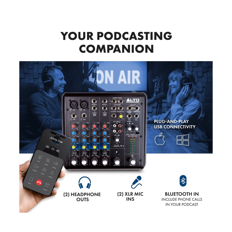 Alto TrueMix 600 Audio Mixer with 2 XLR Mic Ins, USB Audio Interface and Blue... - Image 4 of 4