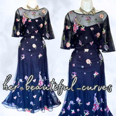 MONSOON BESTICKT PFAUEN BLUMEN MIDI ANLASS HOCHZEIT PARTY KLEID GRÖSSE 16