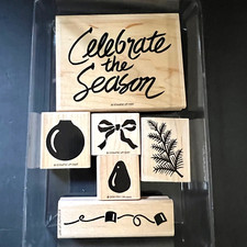 Vintage 1997 Stampin' Up 6 pc Rubber Craft Stamps Wood Mounted, Christmas