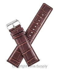 BROWN  LEATHER WATCH BAND CROCO EXTRA LONG XXL