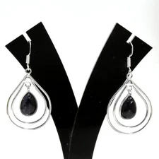 Black Sunstone Gemstone Handmade 925 Sterling Silver Jewelry Earring Size 2"