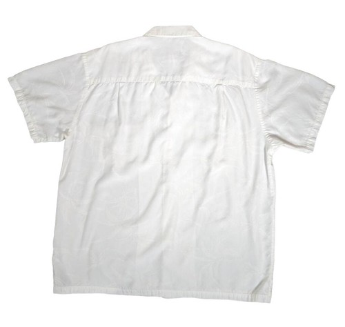 VTG Paradise Found Hawaiian Shirt Large White On White Palm Trees - Picture 3 of 8