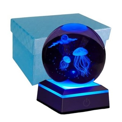 3D Jellyfish Crystal Ball Night Light - Upgraded 3.15 Inch Glass Ball jellyfish