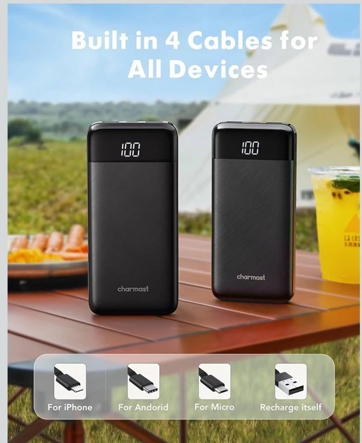 Cargador Portátil con Cables Incorporados, Banco de Alimentación con Paquete 6 Salidas 3 Entradas Foto 3 de 4