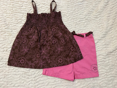 Penelope Mack girls sz 6 tunic and shorts brown and pink stitched flowers set