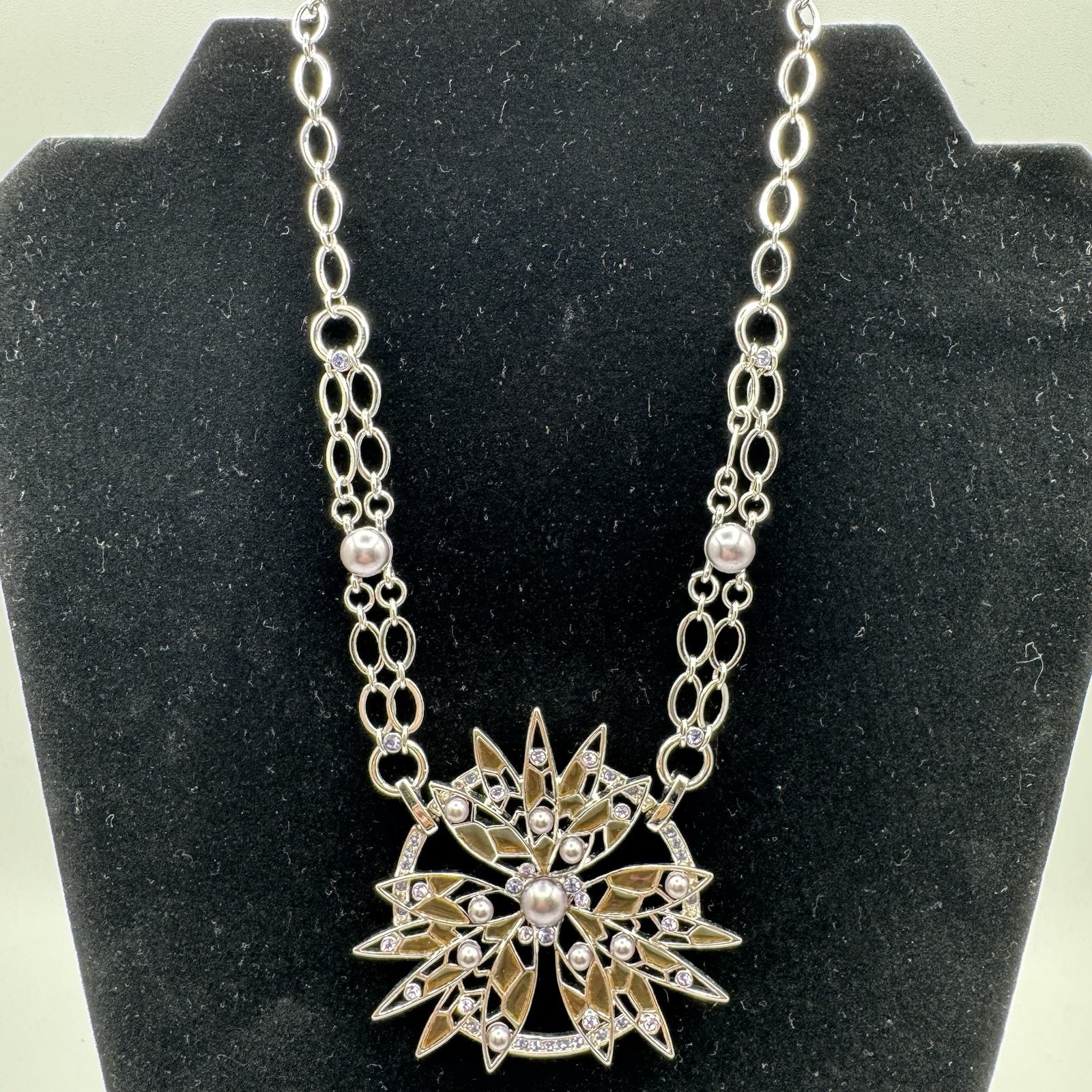 Vtg Givenchy Statement Necklace Silver Purple Fau… - image 13