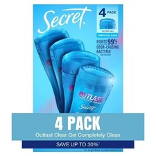 Secret Outlast Clear Gel Deodorant, Completely Clean, 2.6 oz., 4 pk.