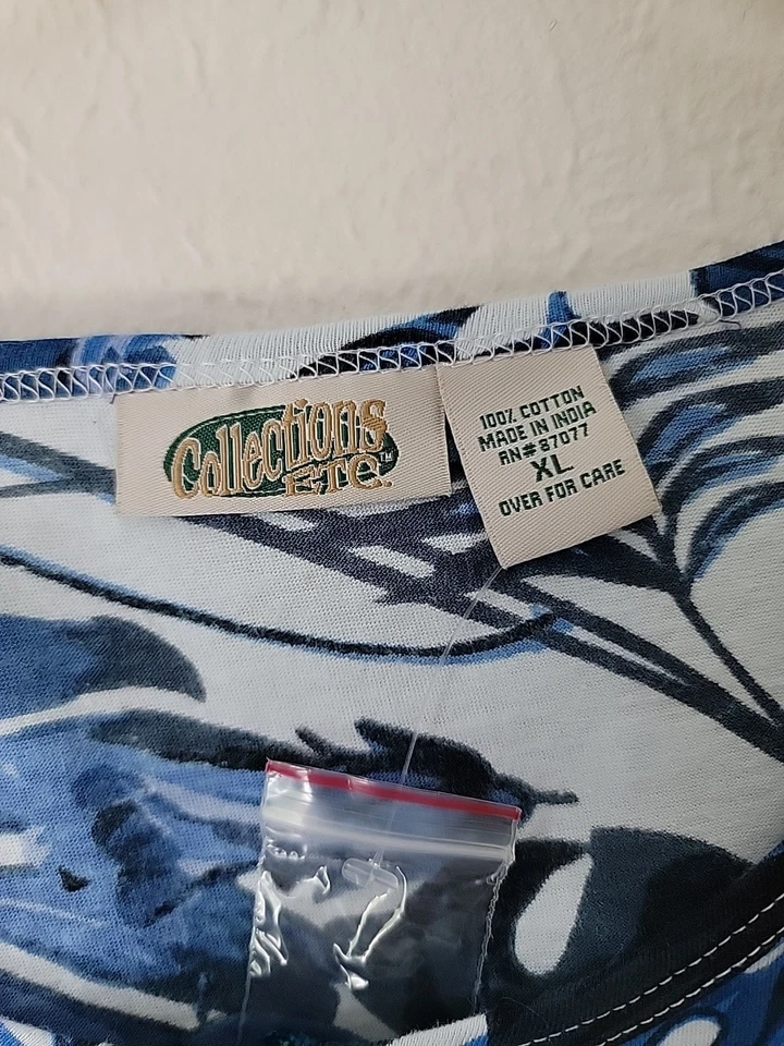 Colecciones etc. Camiseta XL Azul Tropical Lentejuelas Sharkbite Ropa de Crucero Algodón Nueva Foto 3 de 4