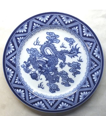 Bombay Asian China Garden Dragon 8'' Plates Set of (4) Blue White
