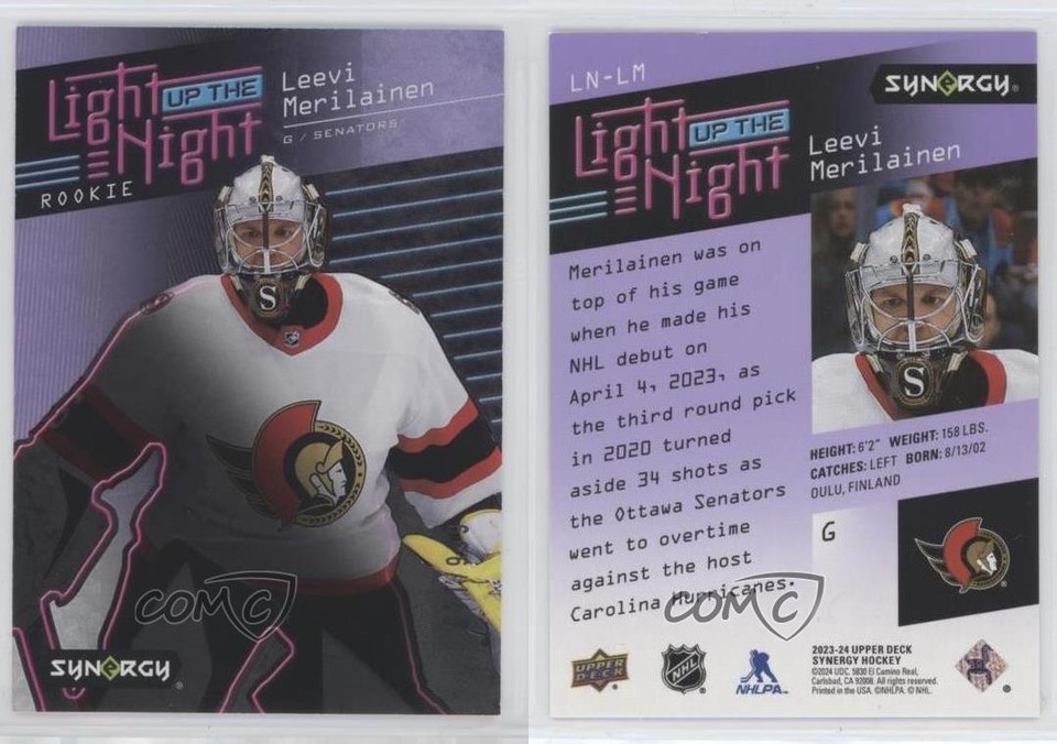 2023 Upper Deck Synergy Light Up The Night Rookies /999 Leevi ...