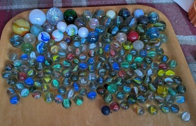 1,5 kg Vintage Glasmurmeln Milchglas irisierend Katzenauge Sortiment Restposten