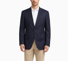 CANALI ITALY Navy Blue Wool Tonal Pin-Stripe Jacquard Blazer Suit Jacket 54R 44