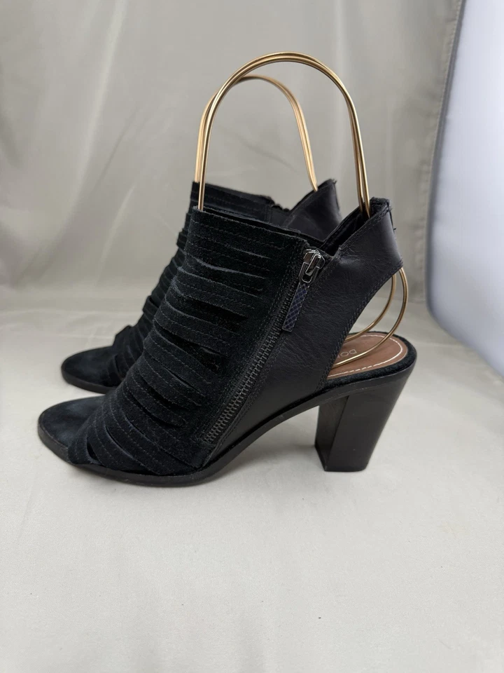 Donald J Pliner 皮革绑带露趾拉链高跟鞋黑色 8M 码 — 第 4/4 张图片