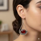 Timeless Red Garnet Vintage Earrings - 2.2" Handcrafted 925 Sterling Silver y210