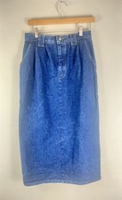 Crossroads Sz 10 Blue Denim Maxi Skirt Slit Vintage USA Made High Waist Pleated