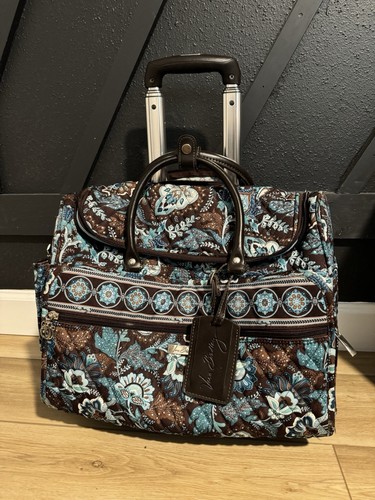 Borsone Vera Bradley Java blu rotante 19" bagaglio rotante valigia paisley - Foto 1 di 8